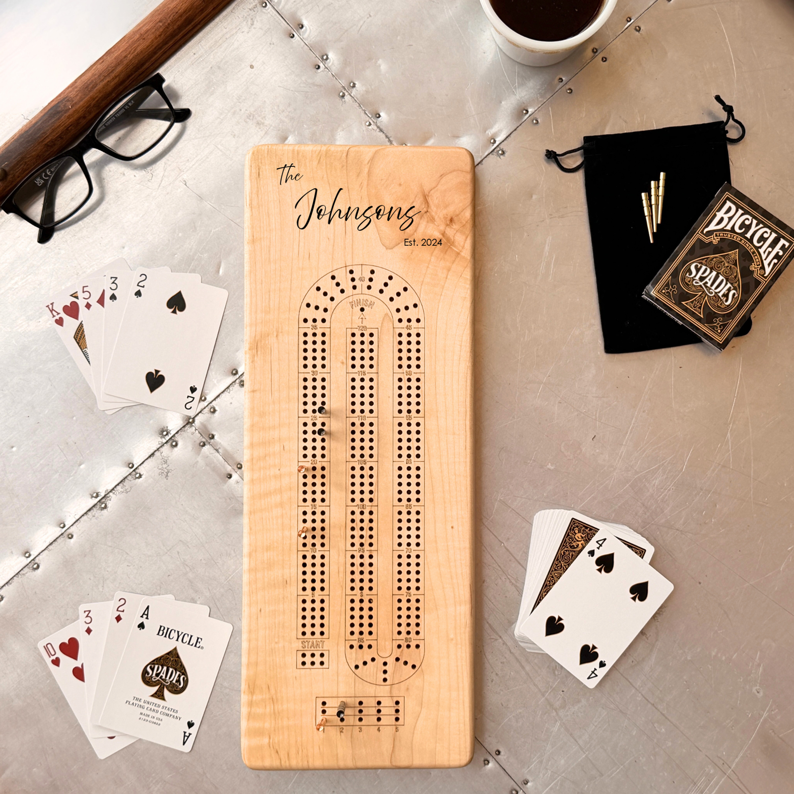 Personalized Cribbage Board – Maple, Cherry or Walnut Wood Set