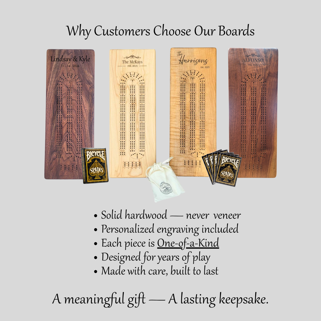 Personalized Cribbage Board – Maple, Cherry or Walnut Wood Set