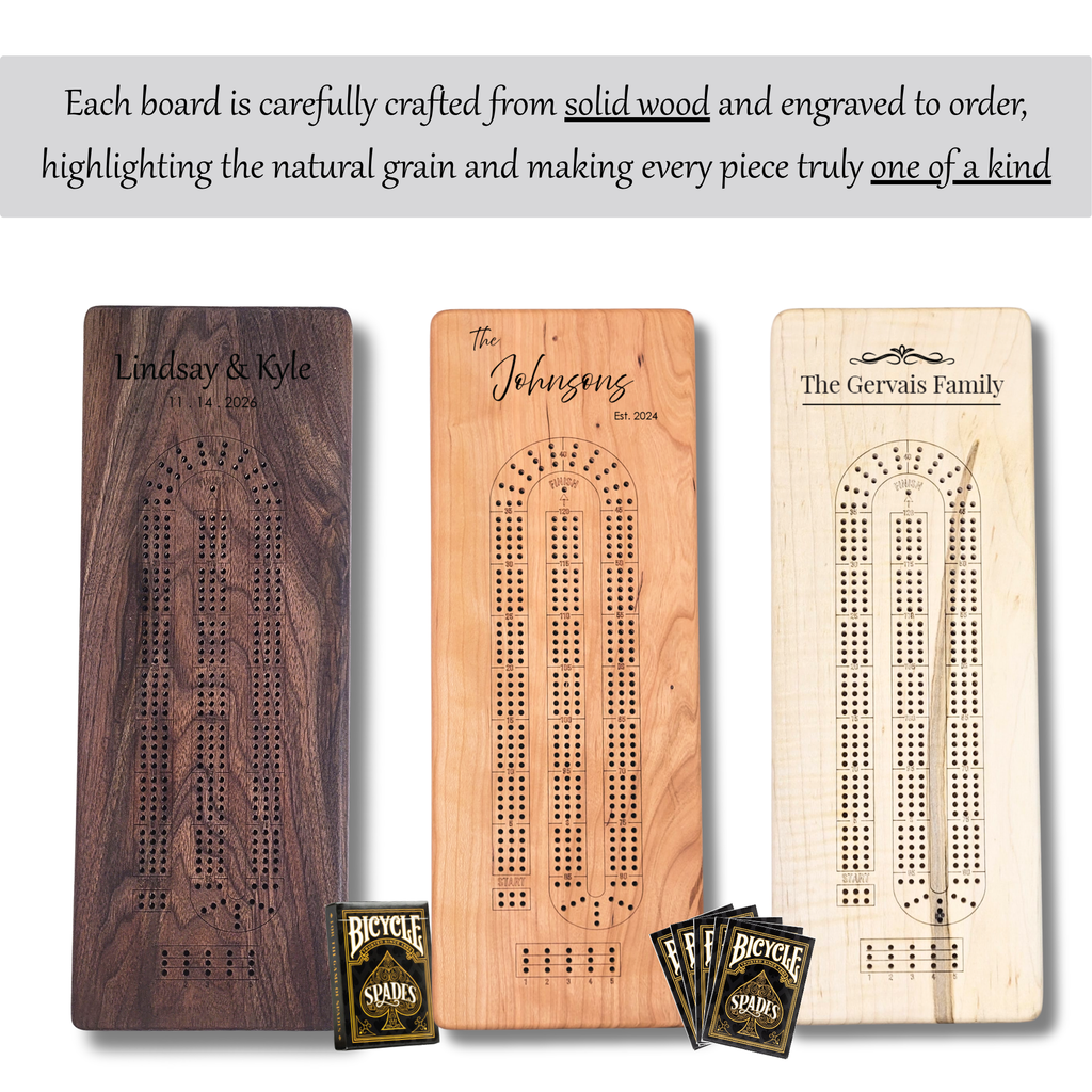 Personalized Cribbage Board – Maple, Cherry or Walnut Wood Set