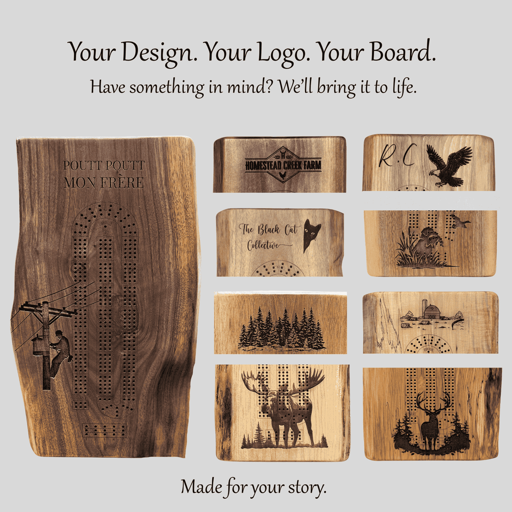Personalized Custom Live Edge Cribbage Board, Maple or Black Walnut Crib Boards with Live Edge Design, Rustic Game Board with Peg Storage, Custom Engraved Gifts, Fun Family Game