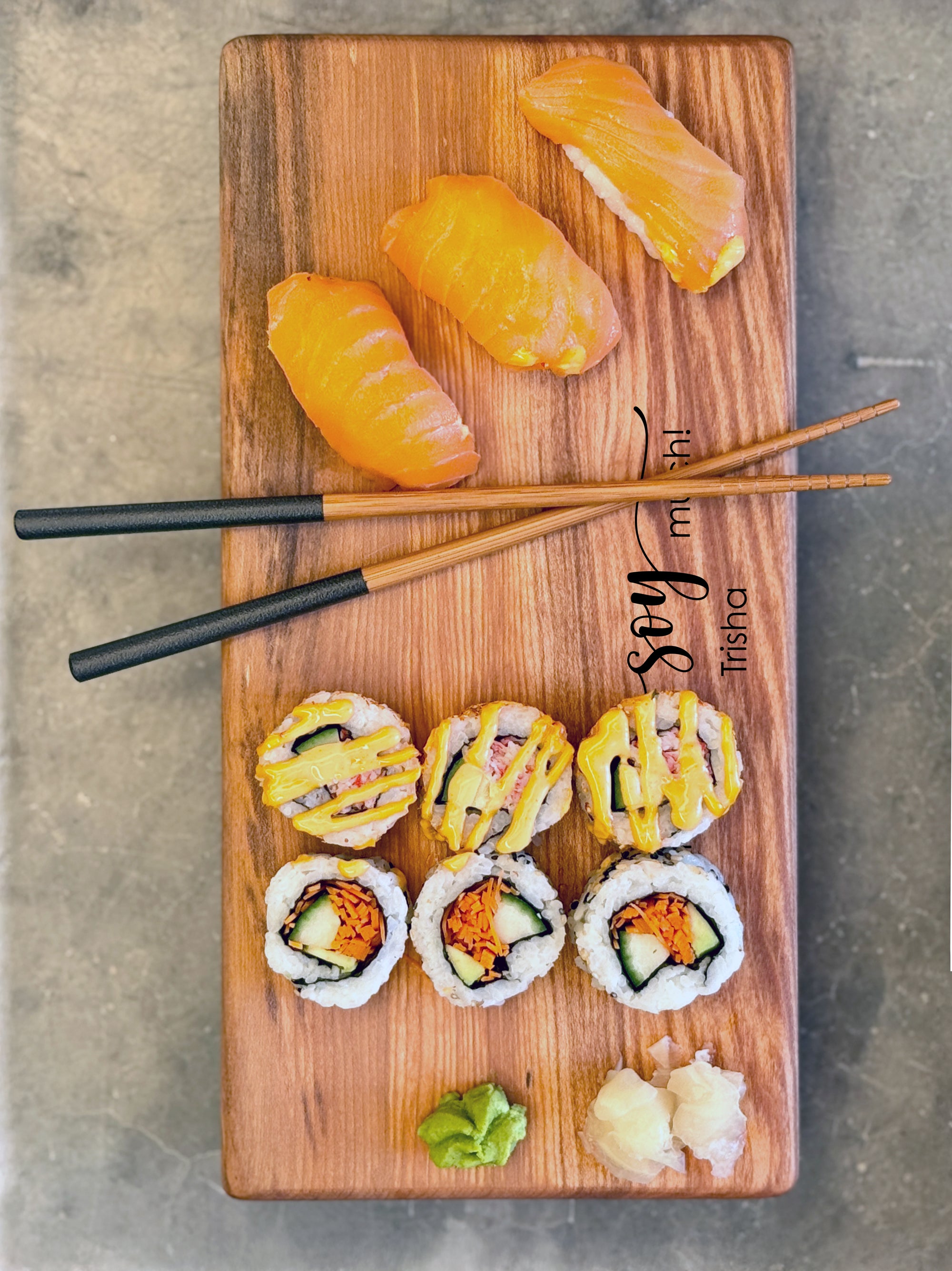Personalized Wooden Sushi Board Set: Maple or Walnut, Engraved Sushi Platter