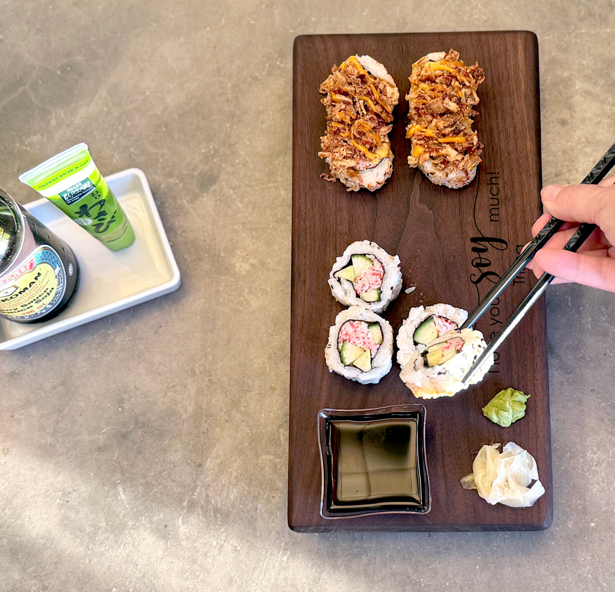 Personalized Wooden Sushi Board Set: Maple or Walnut, Engraved Sushi Platter