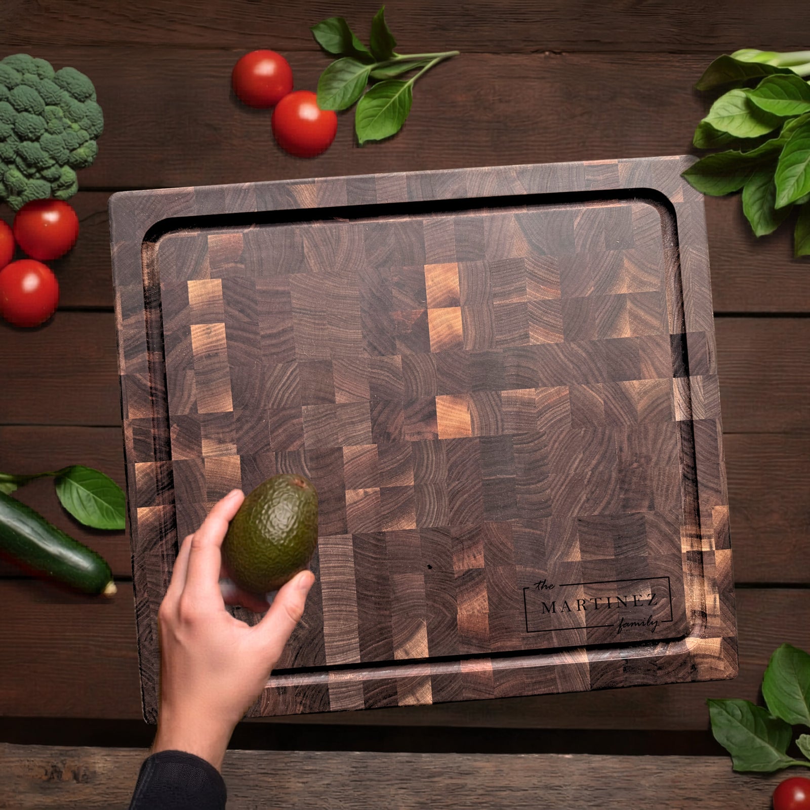 Personalized Cutting Boards, End Grain Walnut and Maple Custom Engraved Boards.