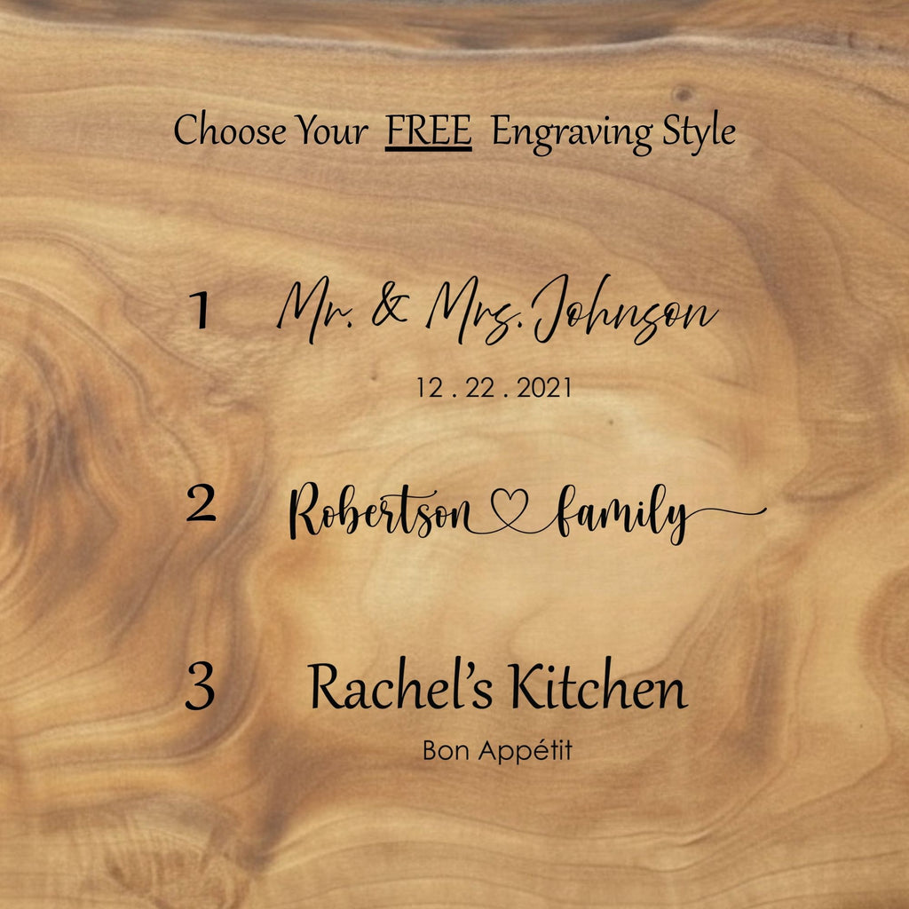 Personalized Maple Live Edge Charcuterie Board – Custom Engraved Serving Board