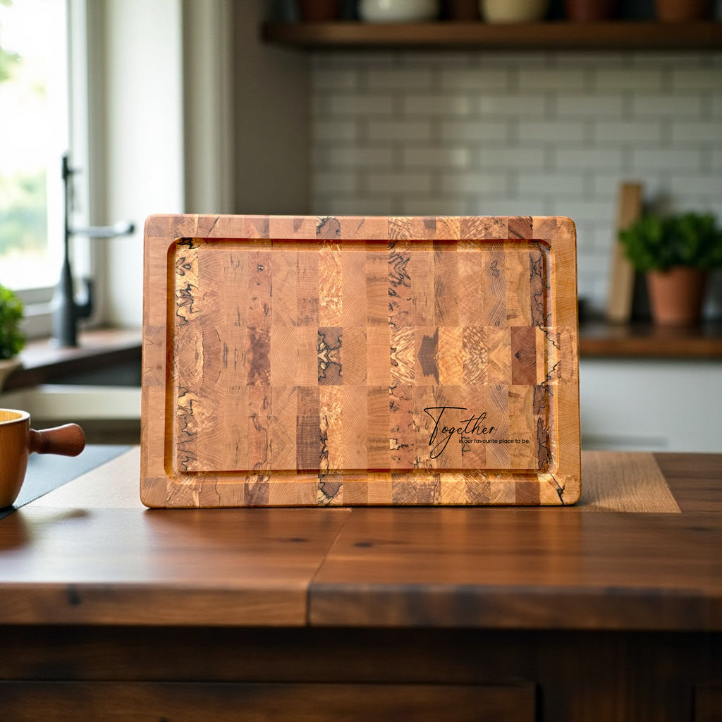 Personalized Cutting Boards, End Grain Walnut and Maple Custom Engraved Boards.