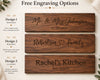 Three engraved wooden signboards shown under the heading 'Free Engraving Options. For personalized cutting board gift ideas.