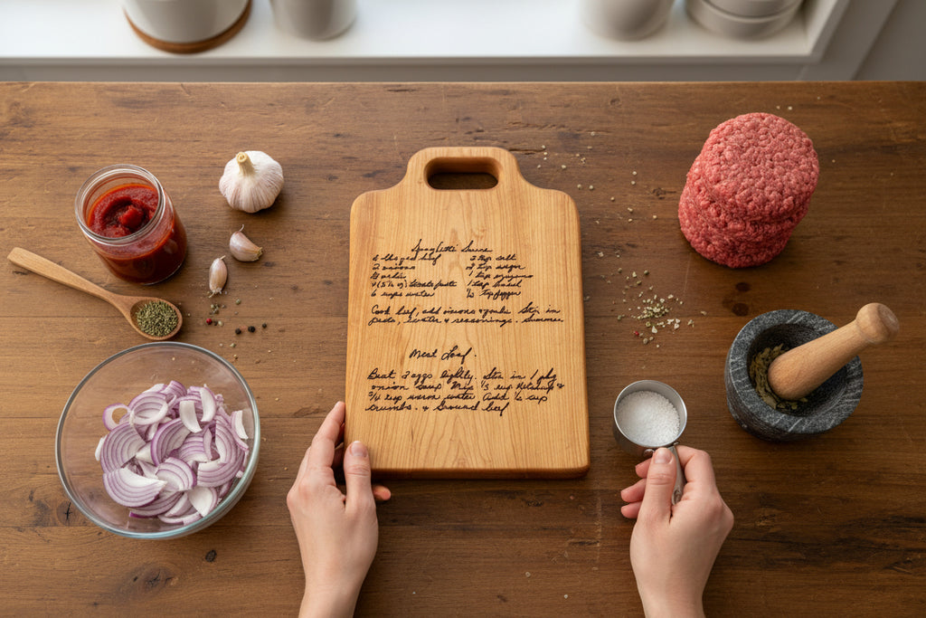 Personalized Handwritten Recipe Cutting Board, Custom Maple Charcuterie Board with Handwritten Recipe Engraving. Gift for Housewarming, Mom, Grandma