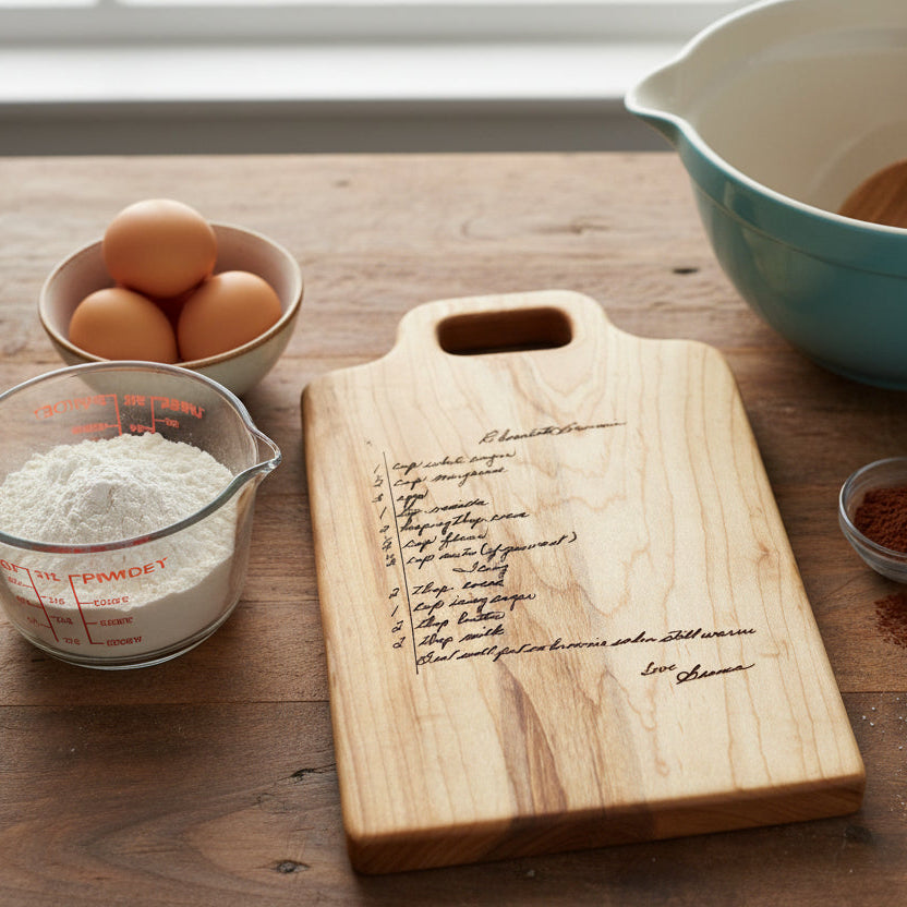 Personalized Handwritten Recipe Cutting Board, Custom Maple Charcuterie Board with Handwritten Recipe Engraving. Gift for Housewarming, Mom, Grandma