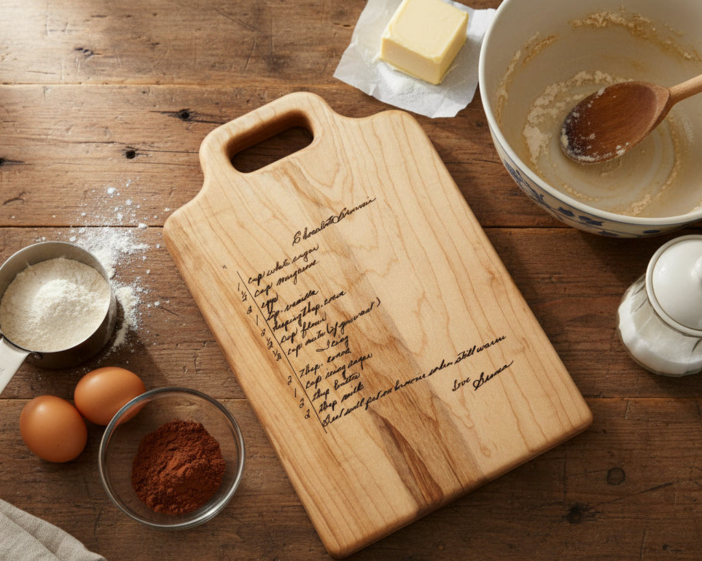 Personalized Handwritten Recipe Cutting Board, Custom Maple Charcuterie Board with Handwritten Recipe Engraving. Gift for Housewarming, Mom, Grandma