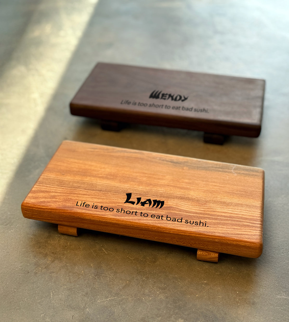Personalized Wooden Sushi Board Set: Maple or Walnut, Engraved Sushi Platter