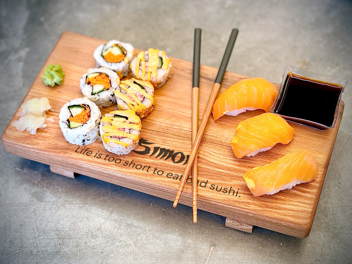 Personalized Wooden Sushi Board Set: Maple or Walnut, Engraved Sushi Platter