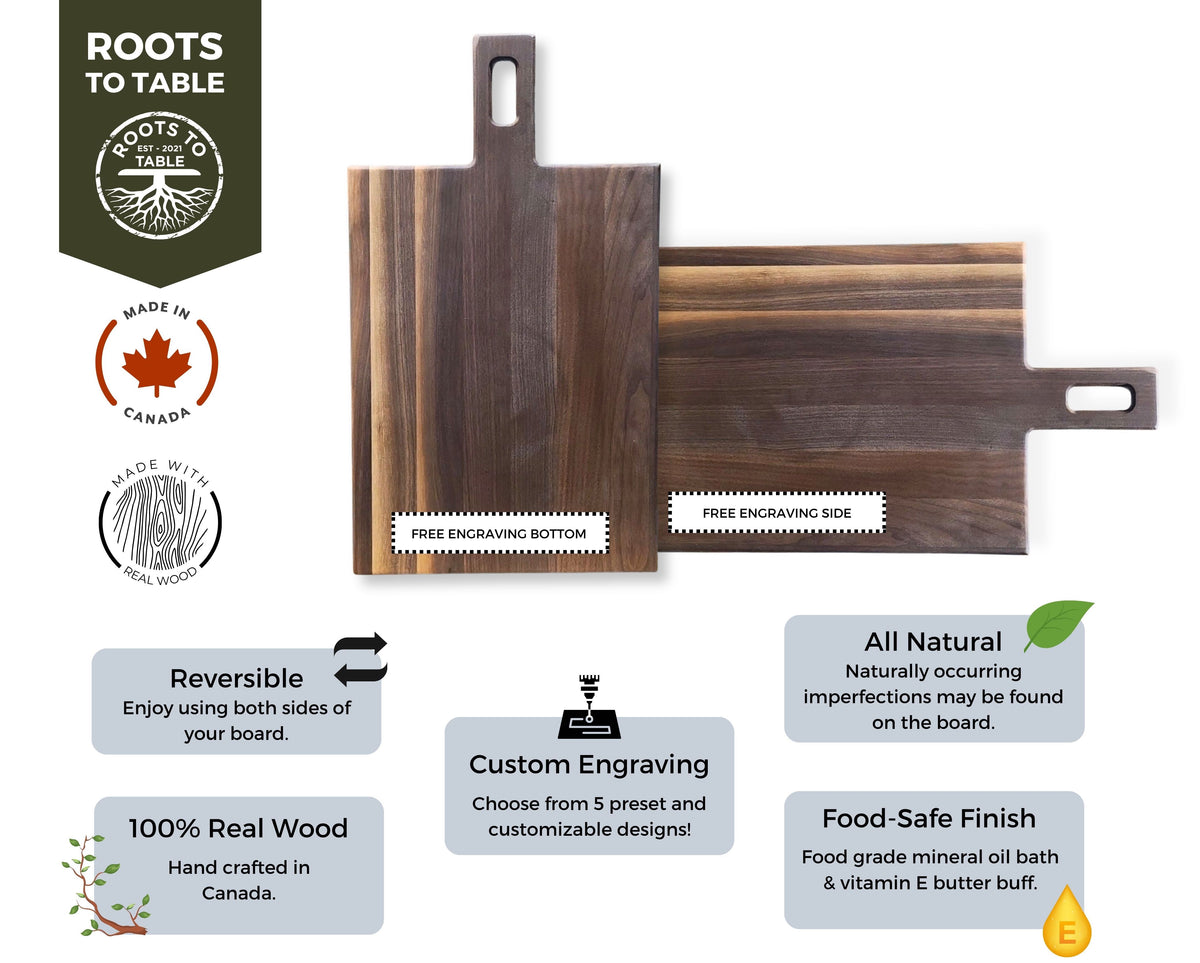 Personalized Charcuterie Board with Handle, Modern Cheese Server, Minimalist Wooden Cutting Board in Walnut or Maple