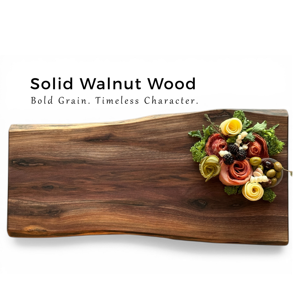 Solid walnut wood cutting board for entertaining and gifting