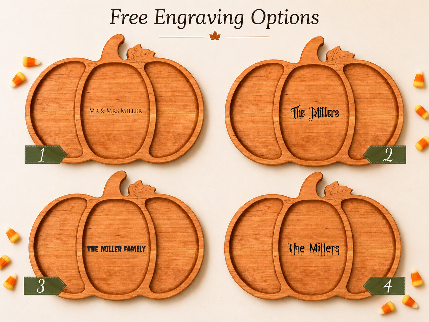Personalized Cherry Wood Pumpkin Serving Tray