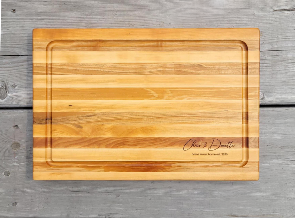 Personalized Cutting Boards, End Grain Walnut and Maple Custom Engraved Boards.