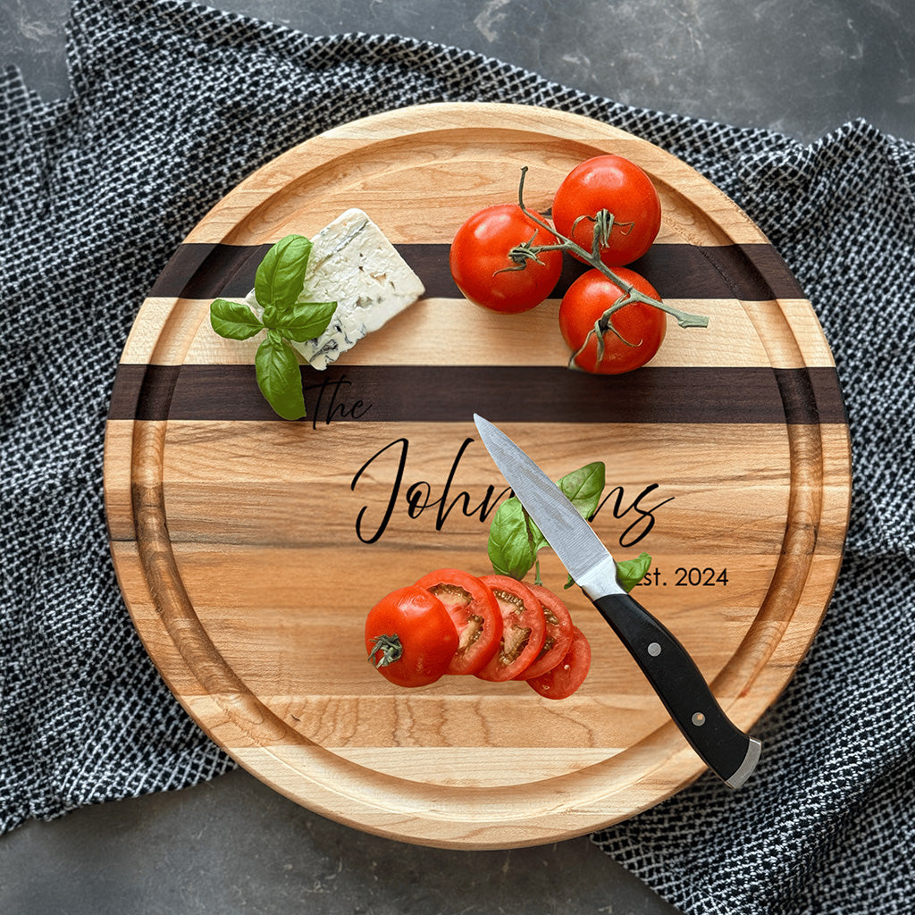 The Round 12x12 Edge Grain Maple & Walnut Accent Cutting Board