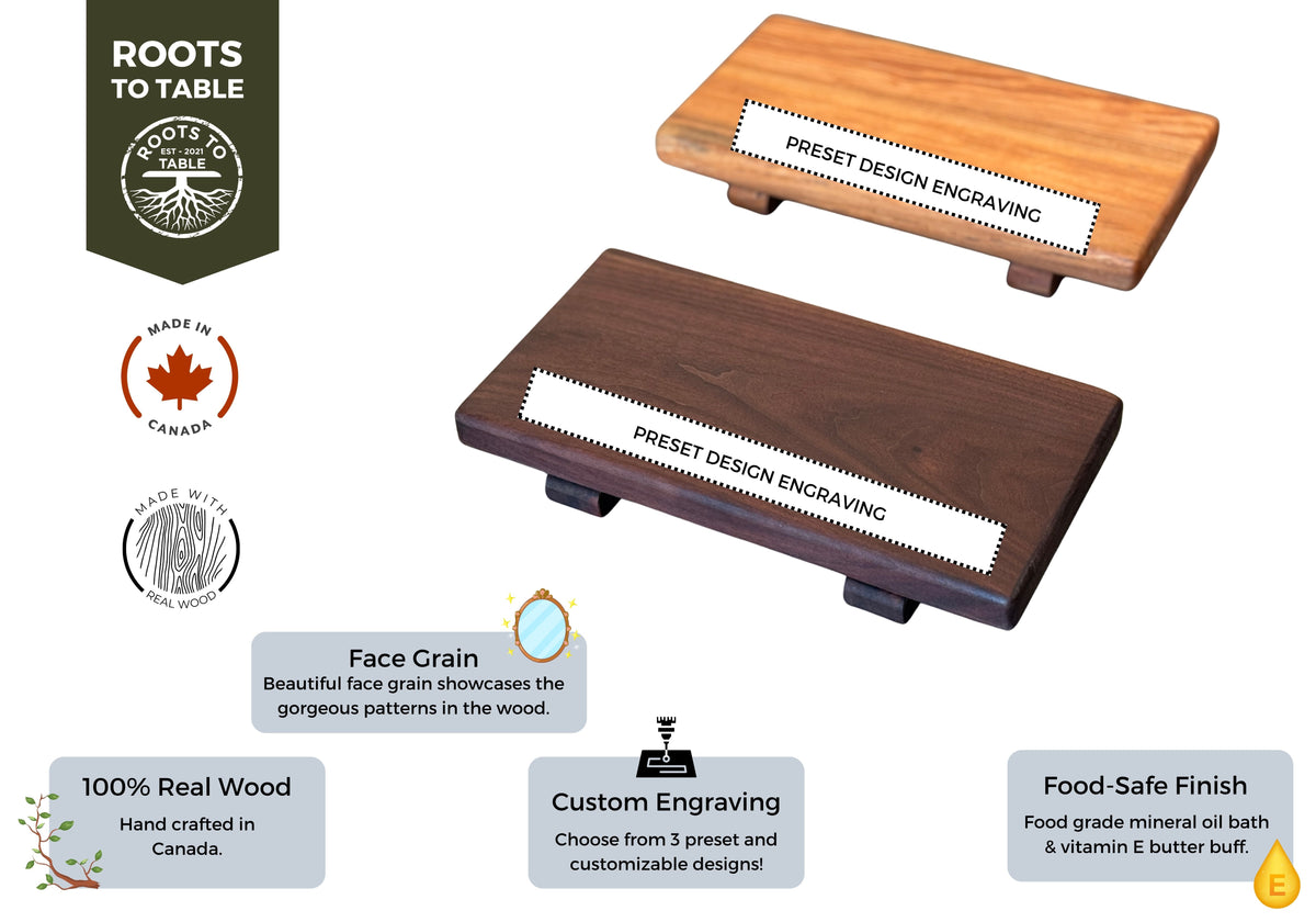 Personalized Wooden Sushi Board Set: Maple or Walnut, Engraved Sushi Platter