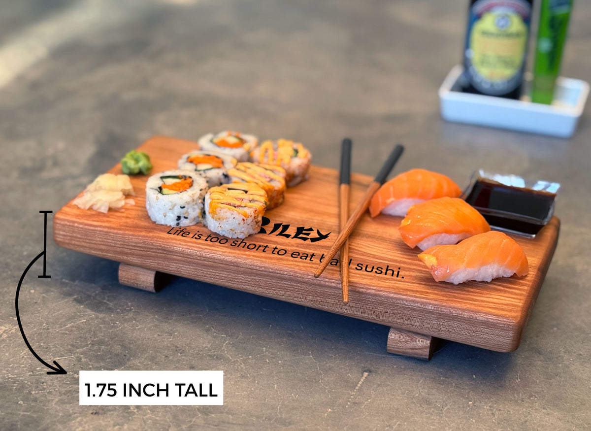 Personalized Wooden Sushi Board Set: Maple or Walnut, Engraved Sushi Platter