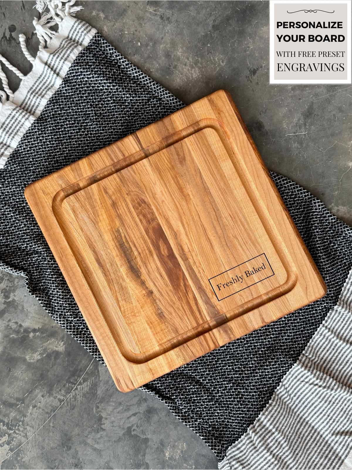 Personalized Cutting Boards, End Grain Walnut and Maple Custom Engraved Boards.