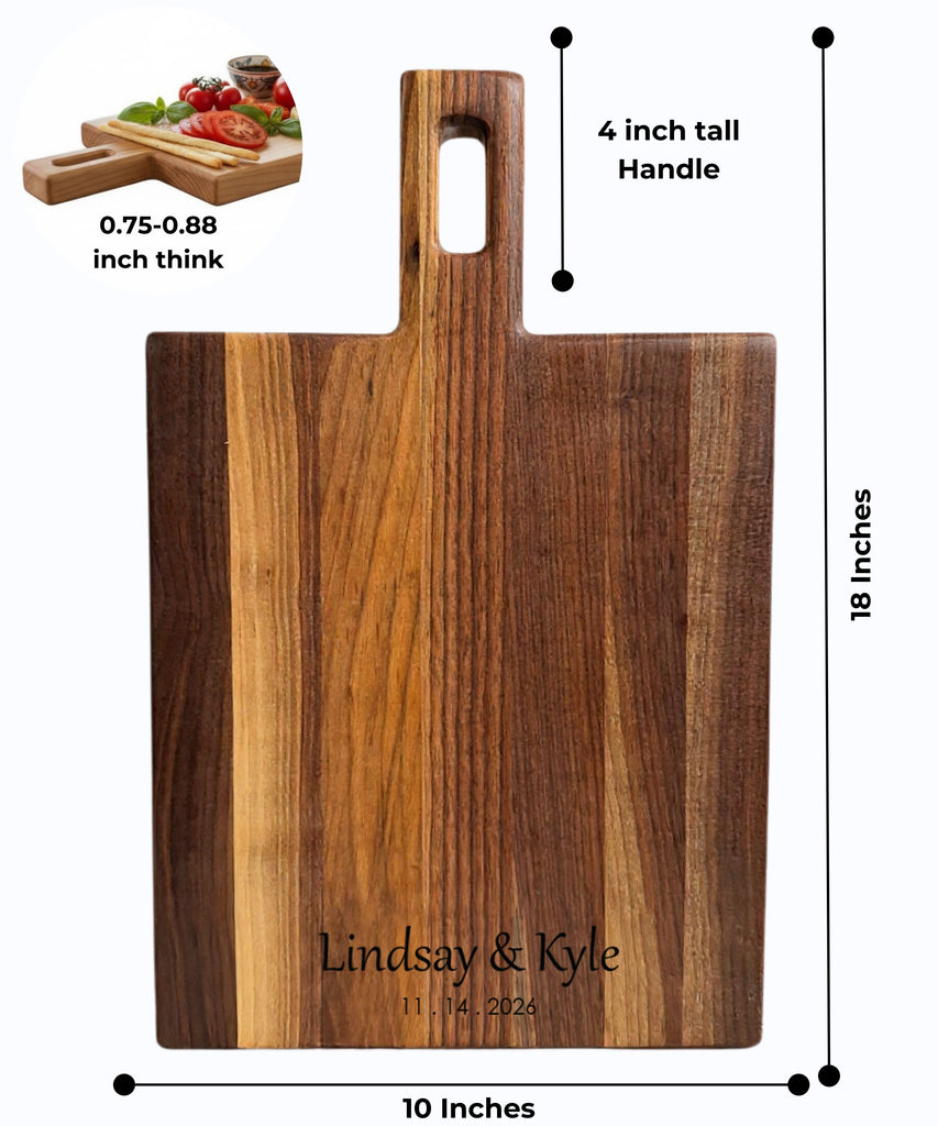 Personalized Charcuterie Board with Handle, Modern Cheese Server, Minimalist Wooden Cutting Board in Walnut or Maple