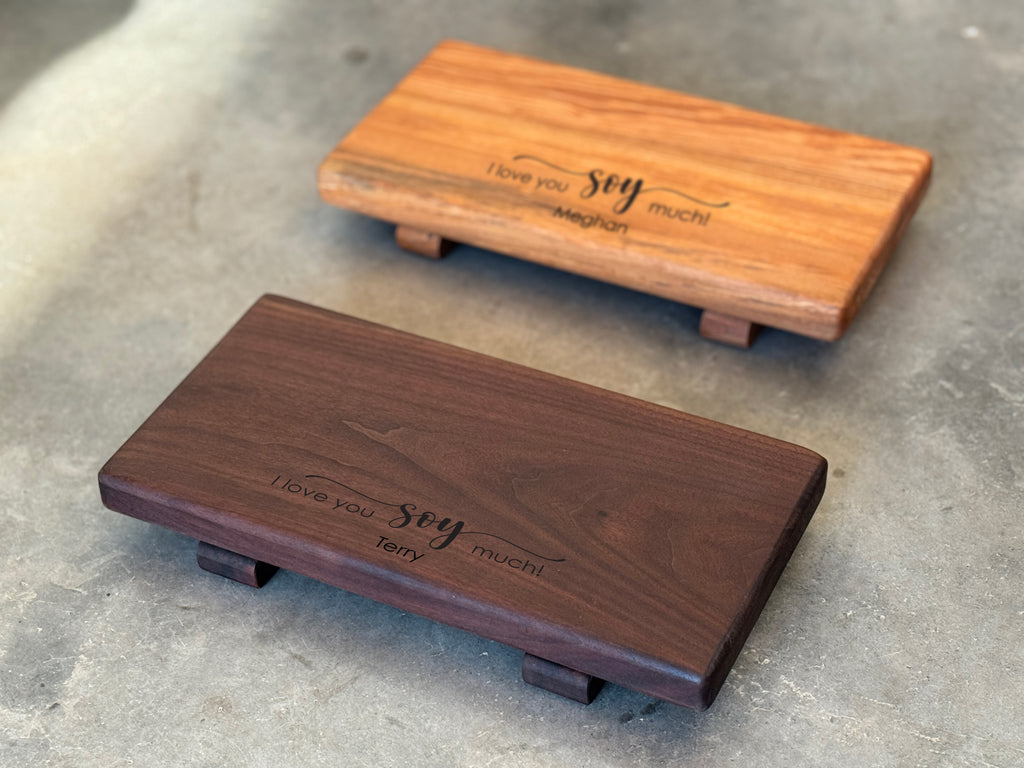 Personalized Wooden Sushi Board Set: Maple or Walnut, Engraved Sushi Platter