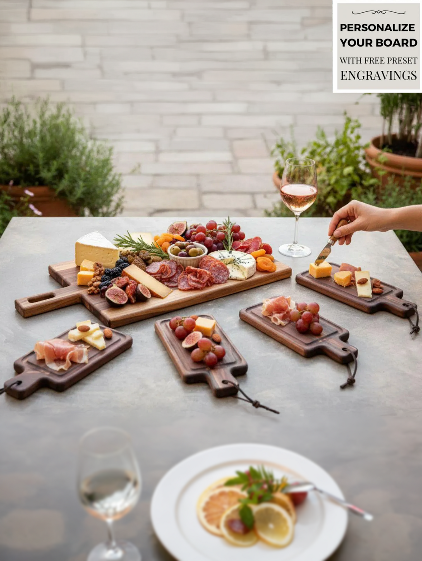 Personalized Cheese Board Set, Engraved Charcuterie with 4 Mini Boards